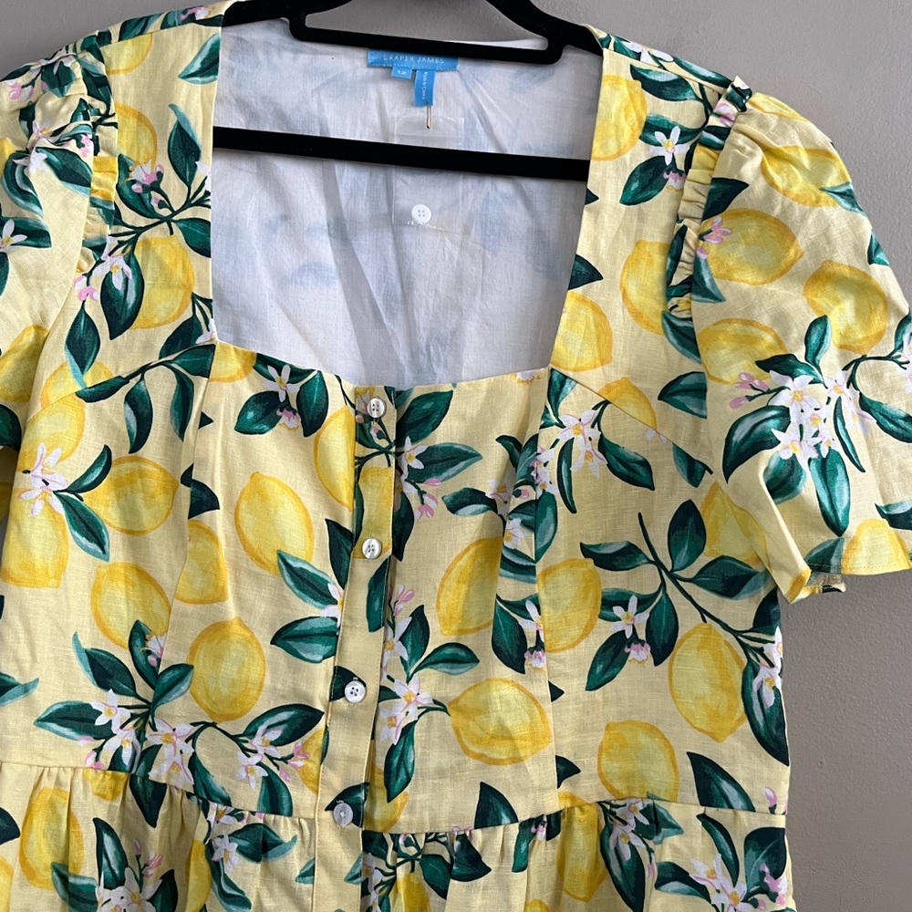 Draper James Yellow Lemon Print 100% Linen Mini Dress - Picture 7 of 13